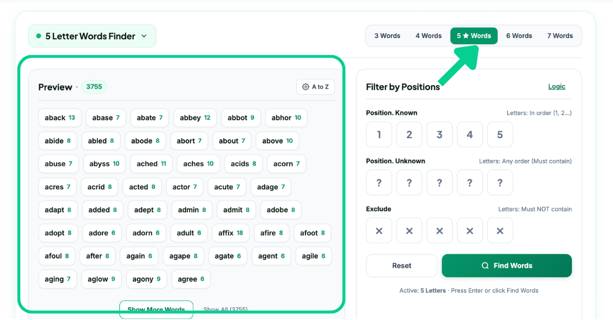 5 Letter Words Finder